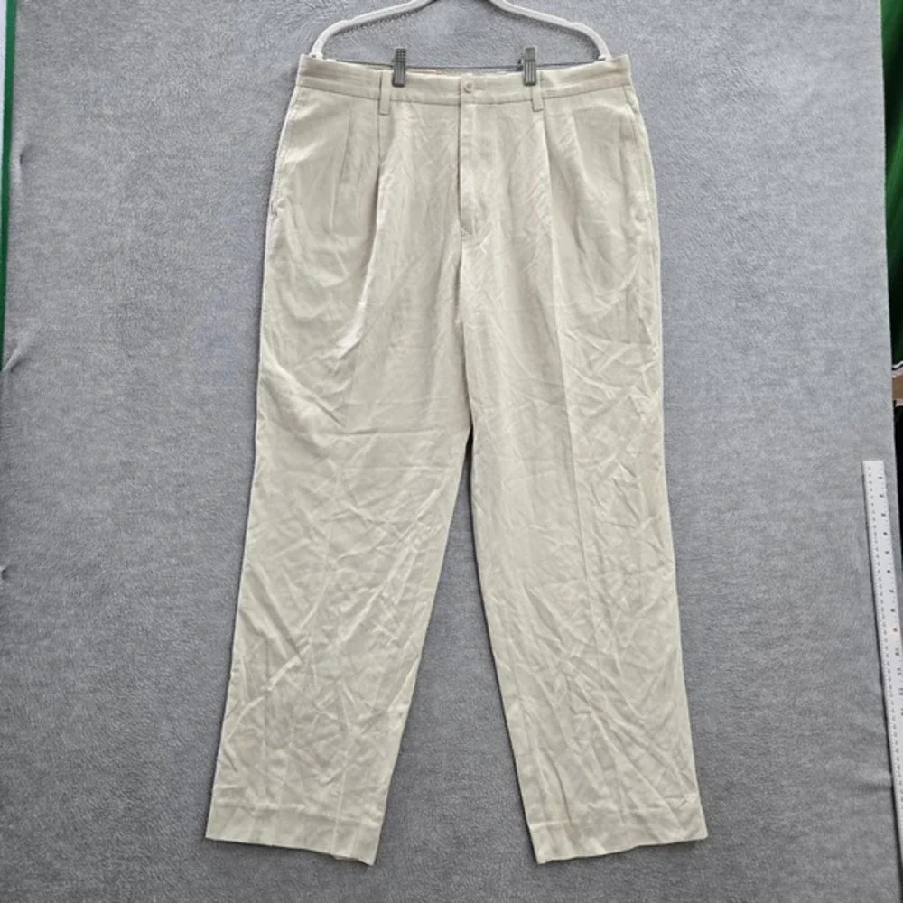 Tommy Bahama Men Pants 35X32 Beige Rayon Silk Pleated 30